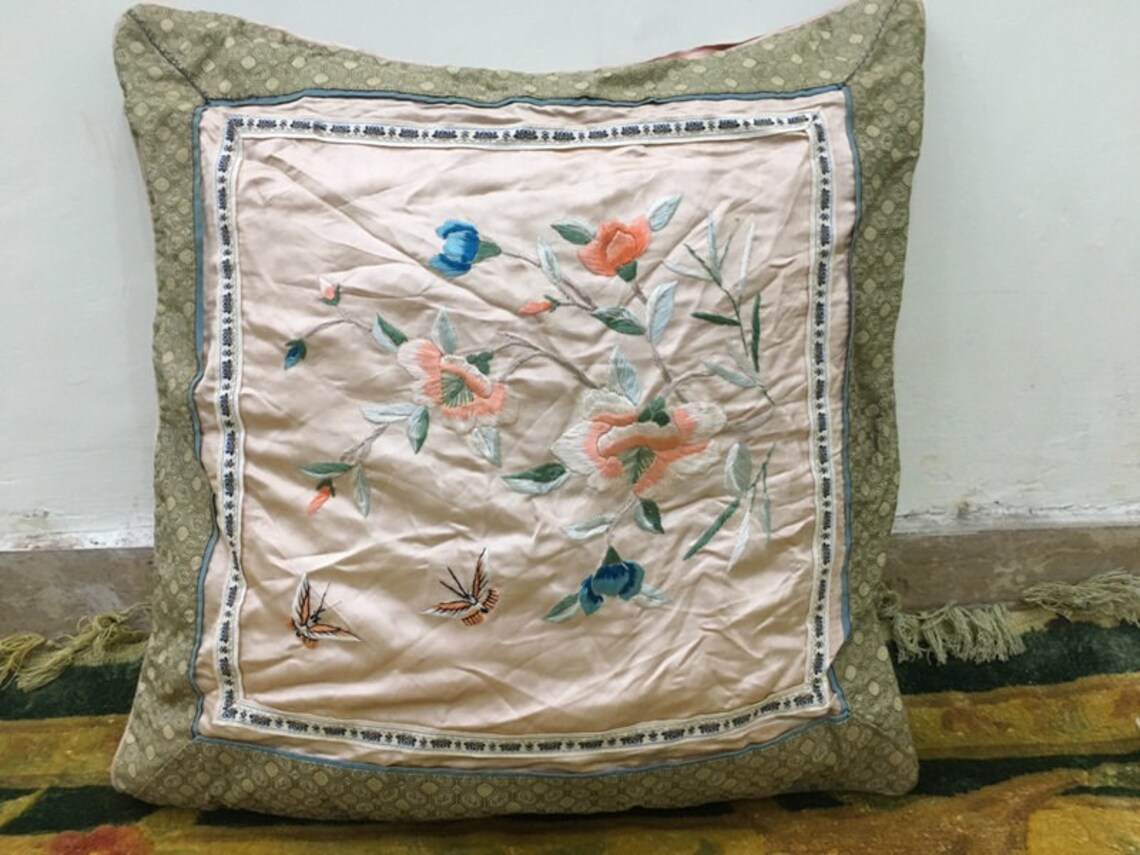 Antique Chinese Pillow Handmade Pillow Cover Floral Cushion Etsy