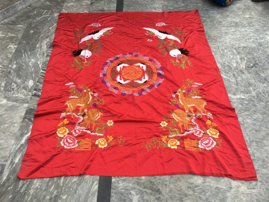 Vintage Chinese Tablecloth Embroidery Tablecloth Pictorial Table Cover