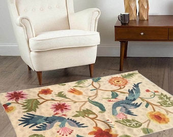 Vintage Rug Handmade French Rug Aubusson Rug Bedroom Rug Needlepoint Rug Wool Kilim Rug Floral Rug Oriental Rug Pictorial Rug 56 x 86 cm