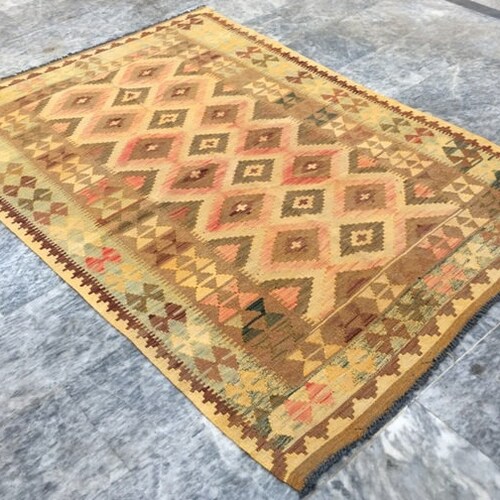 Vintage Oushak kilim Rug Handmade Rug Living Room Rug Afghan Rug Home Living Rug Small Rug Floral Rug Wool Kilim Rug Floor shops Rug 197 x 133 cm