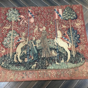 French Tapestry Vintage Tapestry Antique Tapestry Unicorn Tapestry Wall Hanging Tapestry Home Decor Goblins Medieval Tapestry  160 X 135 cm