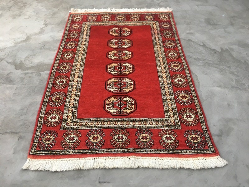 Vintage Rug Afghan Rug Red Rug Handmade Rug Hand Knotted Rug Bokhara Rug Tribal Rug Wool Rug Area Rug Traditional Rug 140 x 92 cm