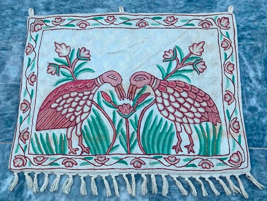 Vintage Crewel Wool Rug: Aubusson Style, Birds Design (58 X 45 Cm) - Etsy