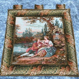 Französischer Tapisserie, Vintage Tapisserie, Antiker Tapisserie, Wandbehang, Bildlicher Tapisserie, Goblins, Goblins Mittelalterlicher Tapisserie 88 X 88 cm