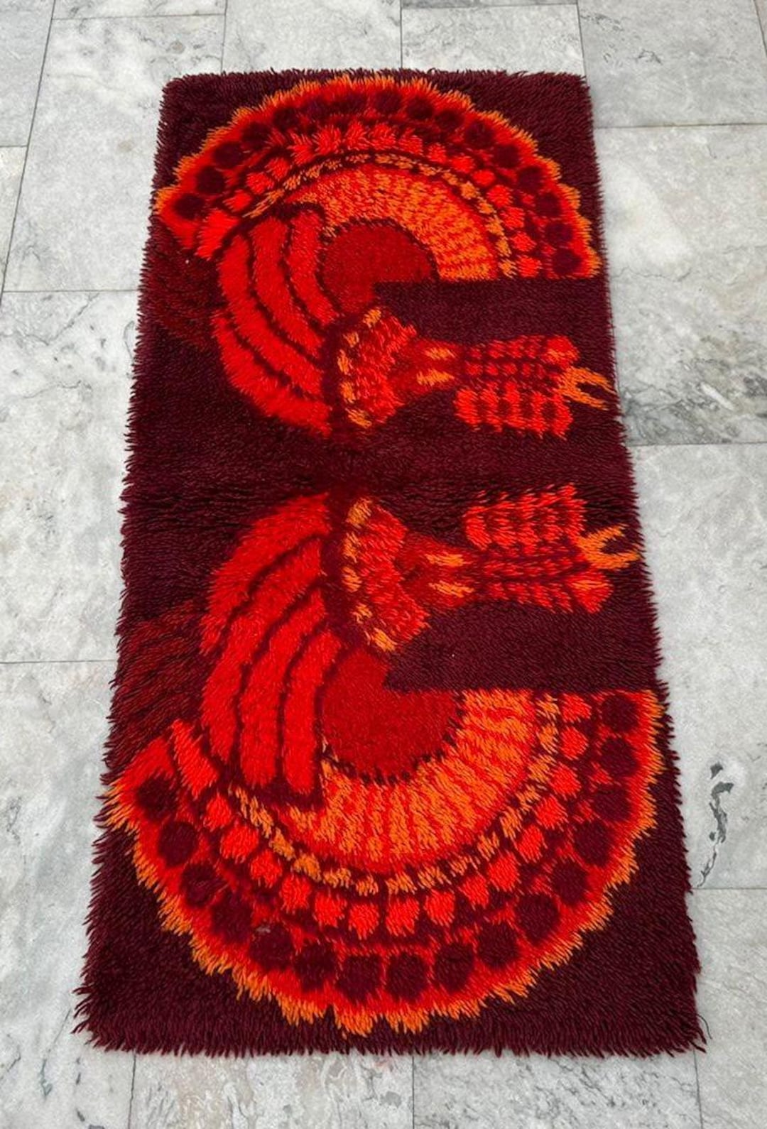 Etsy Rya Rug Kits Vintage Pictorial Rya Rug, Shaggy Wool, Scandinavian Wall Hanging (2x5 ...