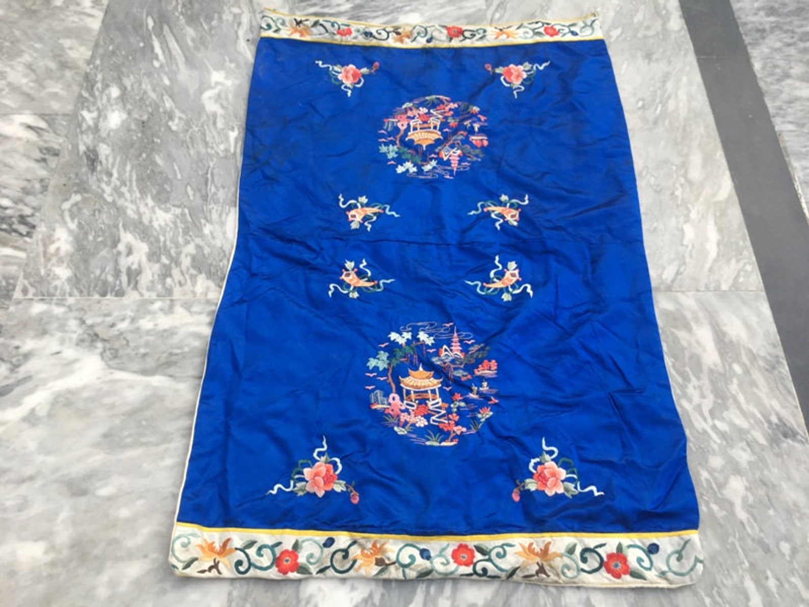 Antique Chinese Hand Embroidery Tablecloth Pictorial Table Etsy UK