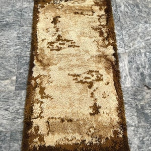 Brown Scandinavian Rug Shaggy Rug Plush Rug Danish Rya Rug Oriental Rug Mid Century 1960 Wool Rug Desso Rya Rug 144 x 70 cm