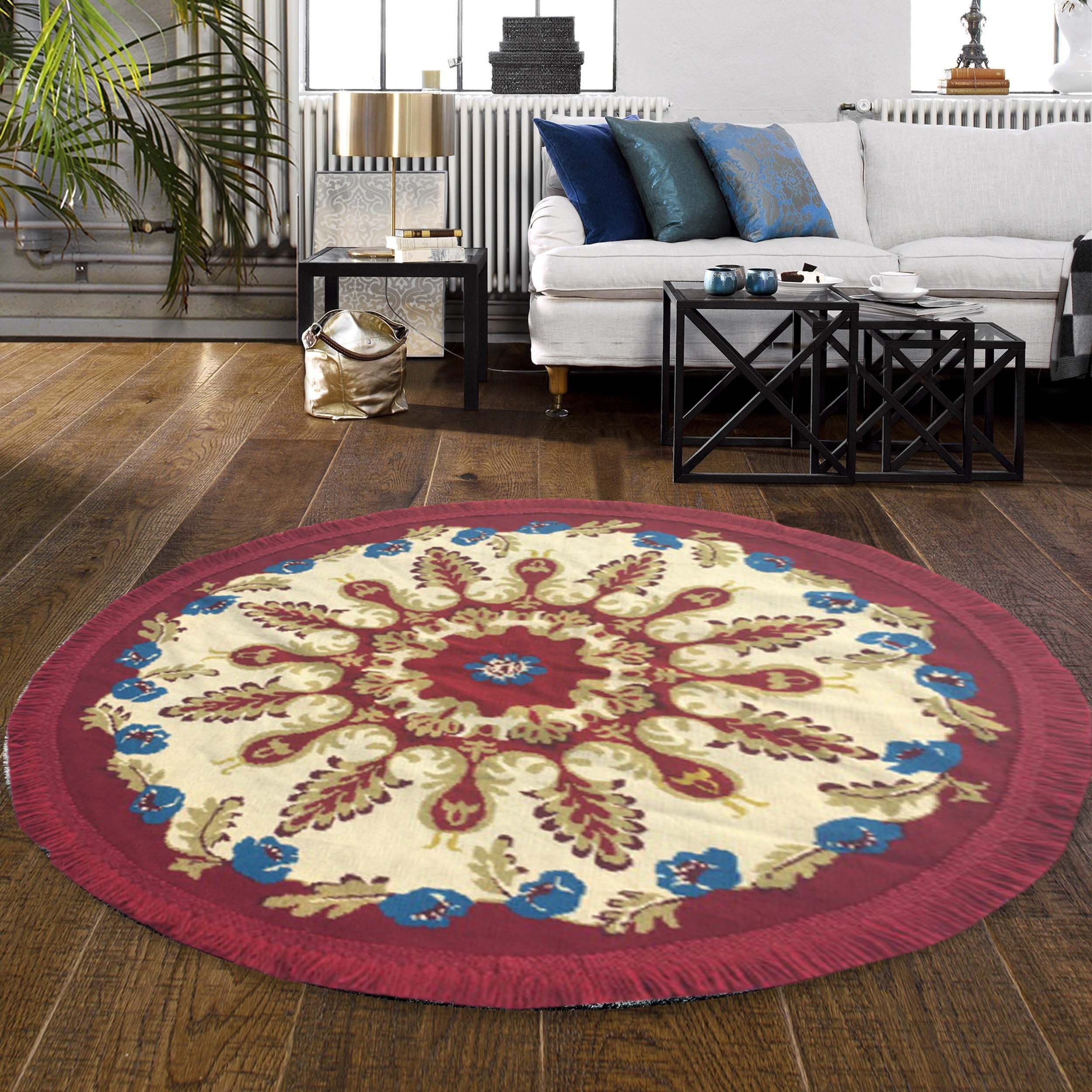 Round Rug Afghan Rug Vintage Aubusson Rug Handmade Rug 3x3 Rug Etsy