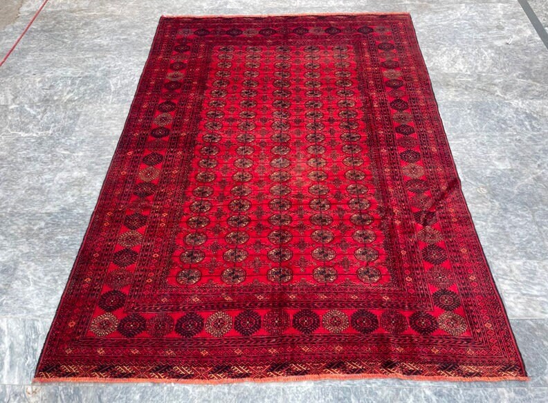 Antique Rug Handmade Rug Hand Knotted Rug Afghan Rug Area Rug Wool Rug Bokhara Rug Traditional Rug Turkmen Rug Oriental Large Rug 277x203 cm