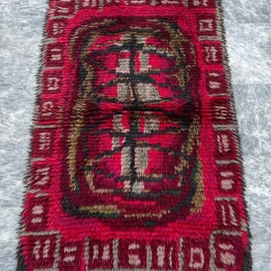 Scandinavian Rug Shaggy Rug Handmade Rug Hand Knotted Rug Plush Rug Wool Rug Rya Rug Vintage Rug Swedish Rug Oriental Rug 141 x 110 cm