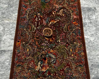 シルクの生命の樹ペルシャ絨毯 3x4、手織りヴィンテージカーペット