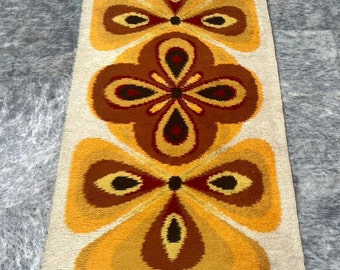 Yellow Orange Scandinavian Rug Shaggy Rug Plush Rug Danish Rya Rug Oriental Rug Mid Century 1960 Wool Rug Floral Rug Oriental Rug 176x91 cm