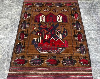 4X6 Afghan Rug Oriental Rug Antique Rug Handmade Rug Carpet Hand Knotted Rug Wool Rug Baluchi Rug War Rug Wall Hanging Rug 184 x 124 cm