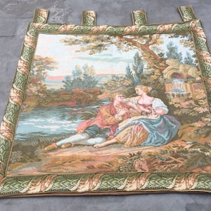 Französischer Tapisserie Vintage Tapisserie Aubusson Tapestry Wandbehang Bildhafte Tapisserie Goblins Mittelalterliche Tapisserie Antiker Tapisserie 78 X 73 cm