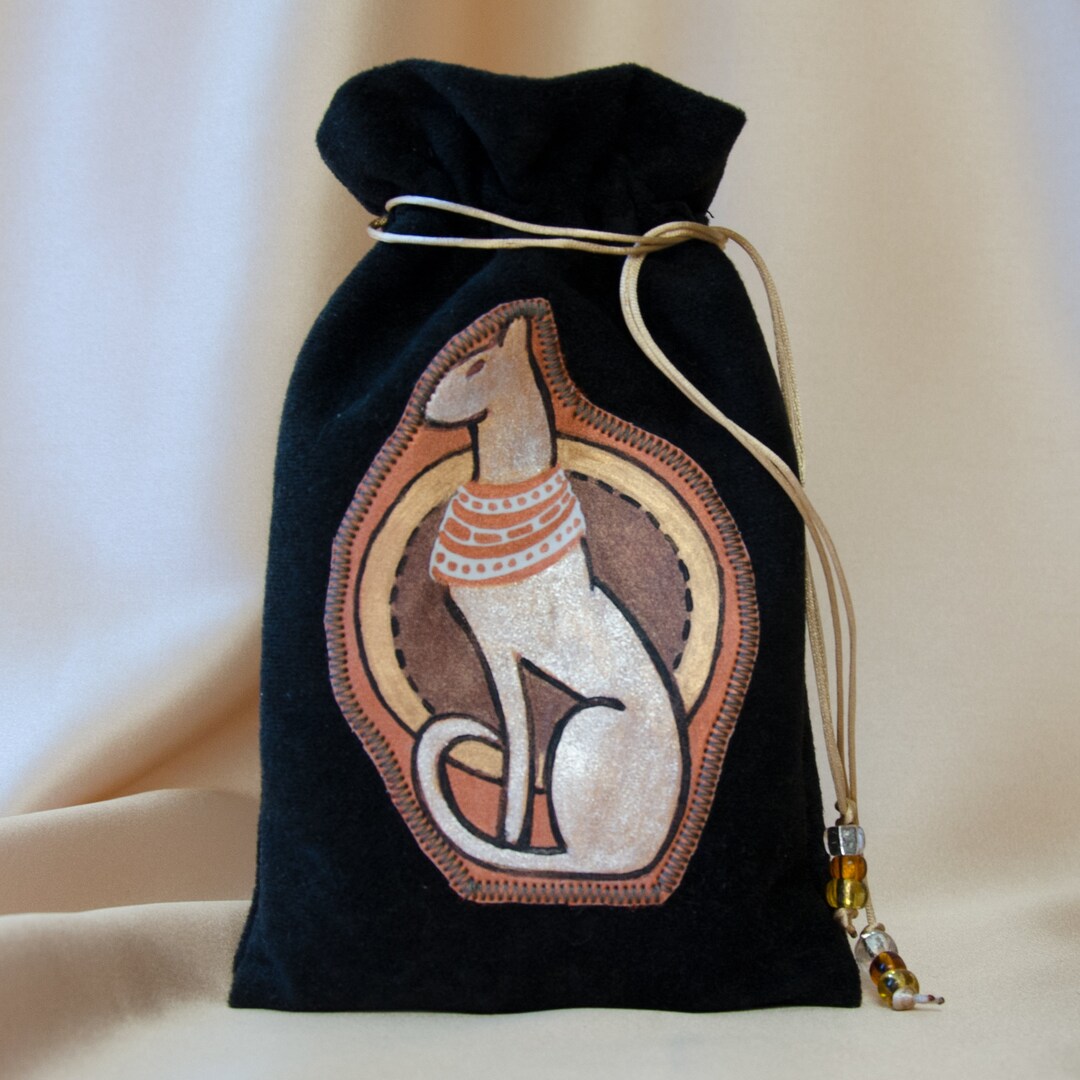 Black Velvet Tarot Bag Cat Tarot Pouch Egyptian Symbol - Etsy
