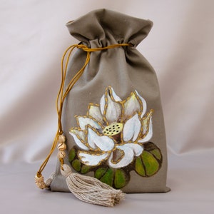 Bolsa de tarot con flores Bolsa con cordón de loto blanco Regalo espiritual