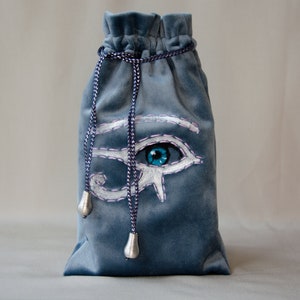 Velvet tarot bag with eye Egyptian symbol on the tarot pouch Drawstring bag