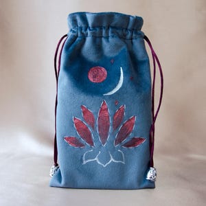 Grey velvet tarot bag  Tarot card pouch hand painted Drawstring bag