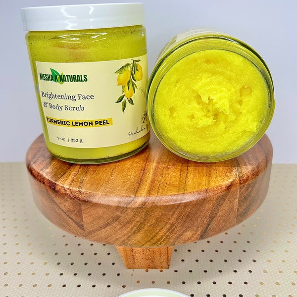 Turmeric & Lemon Peel Face/Body Scrub; Brightening Foaming Sugar Scrub