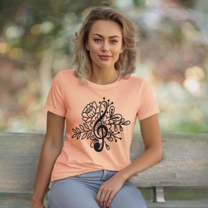 Flower Music Shirt, Floral Music Instrument Shirt, Ladies Music Shirt, Composer Shirt, Music Gift for Her, Music Teacher Shirt