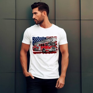 Personalized Firefighter T-shirt with American Flag, Fireman Tee, Fire Department Shirt, Gift for Fireman, Fire Dept. Fire Fighter Gift