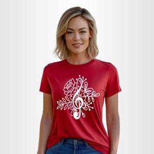 Flower Music Shirt, Floral Music Instrument Shirt, Ladies Music Shirt, Composer Shirt, Music Gift for Her, Music Teacher Shirt image 2