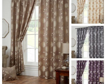 Juliette Design Lined Curtains Floral Embroidery Pencil Pleated Curtain Pairs