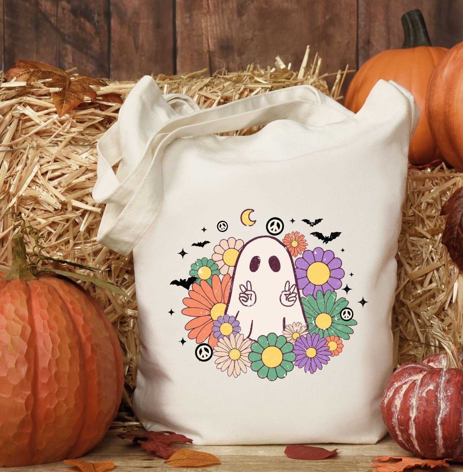 Discover Halloween Ghost Floral Spooky Groovy Ghost Tragetasche