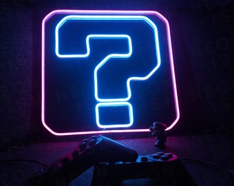 Mario Question Mark Box Neon Sign, Arcade Neon Led, Mario Neon Led Sign, Question Mark Neon Sign