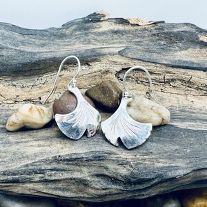 Ginkgo Leaf Earrings, Sterling Silver