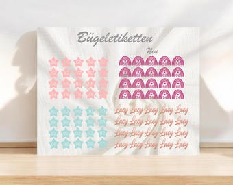 20 Bügeletiketten, Namensetiketten, Größenetiketten, Namensetiketten zum Aufbügeln, Größenlabel, Kleideretiketten