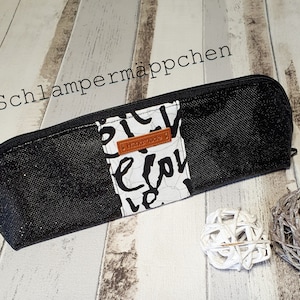 Large pencil case made of faux leather, pencil case, pencil case, glitter black