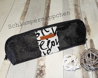 Großes Schlampermäppchen aus Kunstleder, Federmäppchen, Federtasche, Etui, Tasche, Kosmetiktasche, Glitzer Schwarz