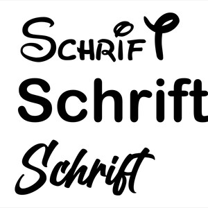 Pode incluir: Tr&ecirc;s estilos diferentes da palavra "Schrift" em texto preto. O primeiro &eacute; uma fonte cursiva estilizada. O segundo &eacute; uma fonte em negrito e de bloco. O terceiro &eacute; uma fonte cursiva manuscrita.