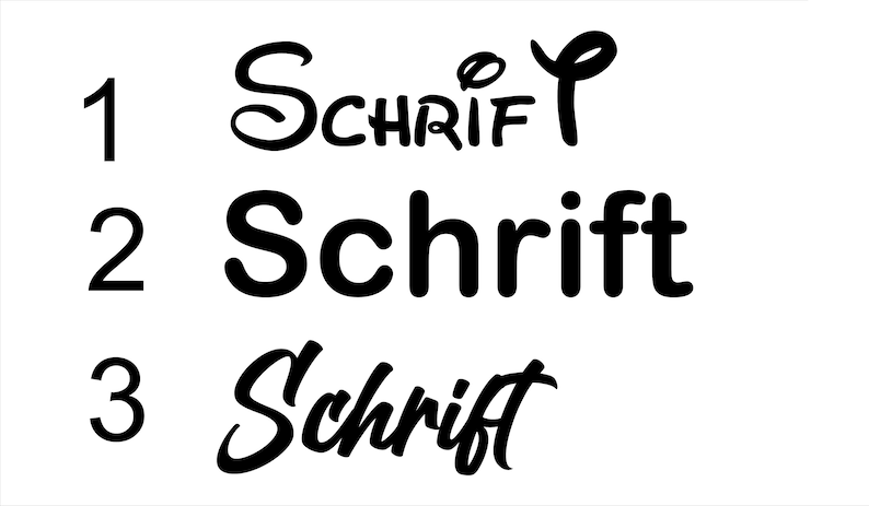 Pode incluir: Tr&ecirc;s estilos diferentes da palavra "Schrift" em texto preto. O primeiro &eacute; uma fonte cursiva estilizada. O segundo &eacute; uma fonte em negrito e de bloco. O terceiro &eacute; uma fonte cursiva manuscrita.