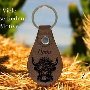 Hochlandrind, Highland Cow Leder Schlüsselanhänger