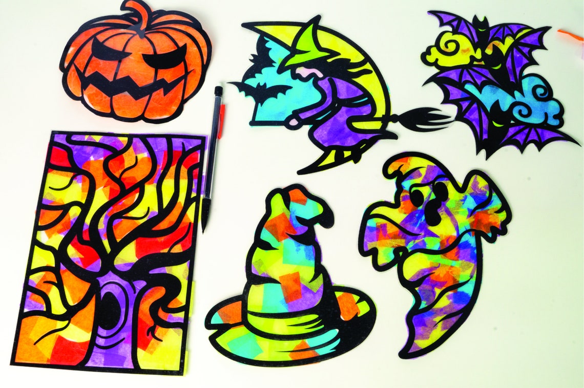 Halloween Suncatcher Kit Kids Craft Stained Glass Project Etsy