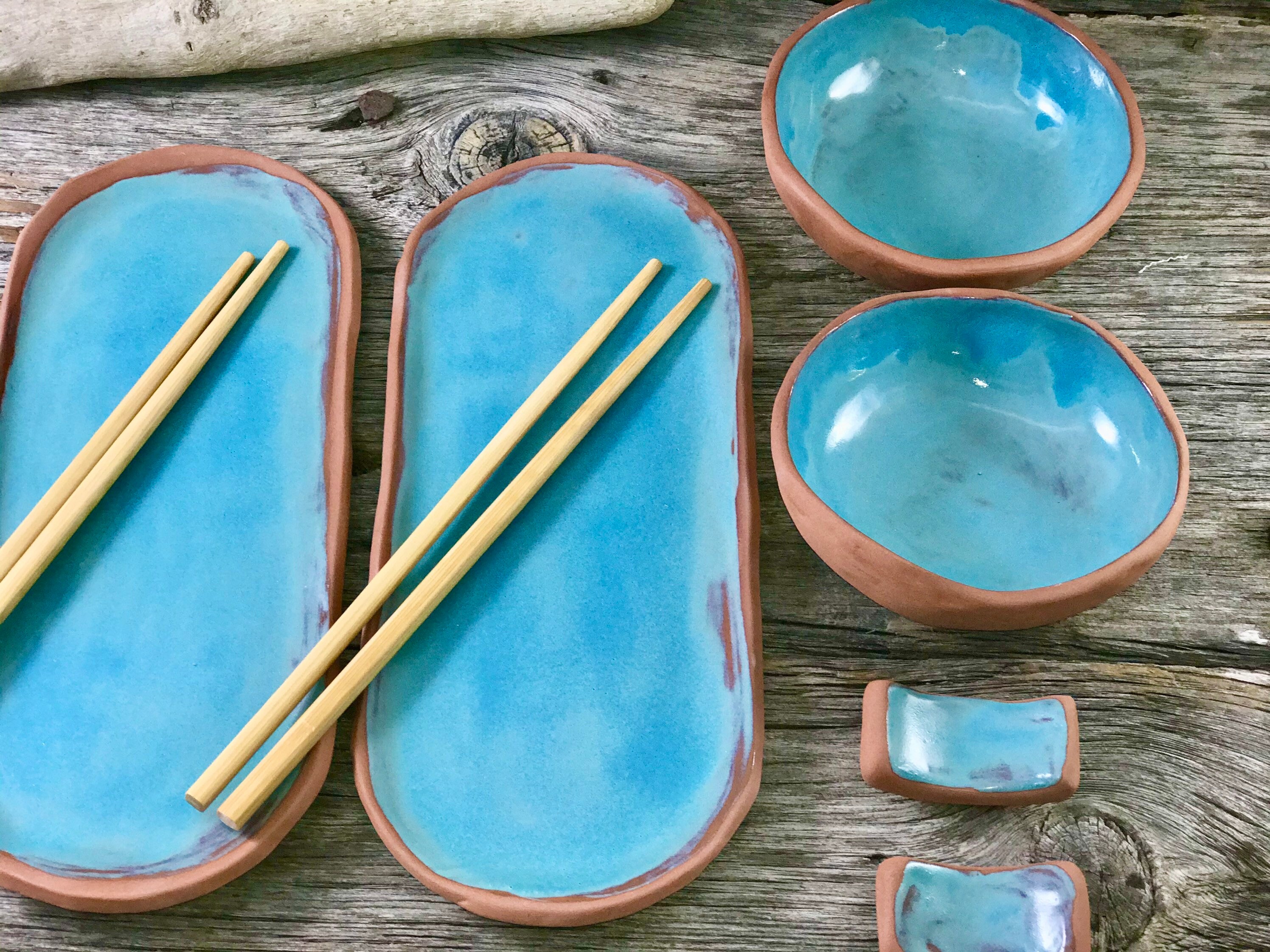 Blue Sushi Set for 2 6 pieces Handmade Ceramic Sushi Plate Etsy
