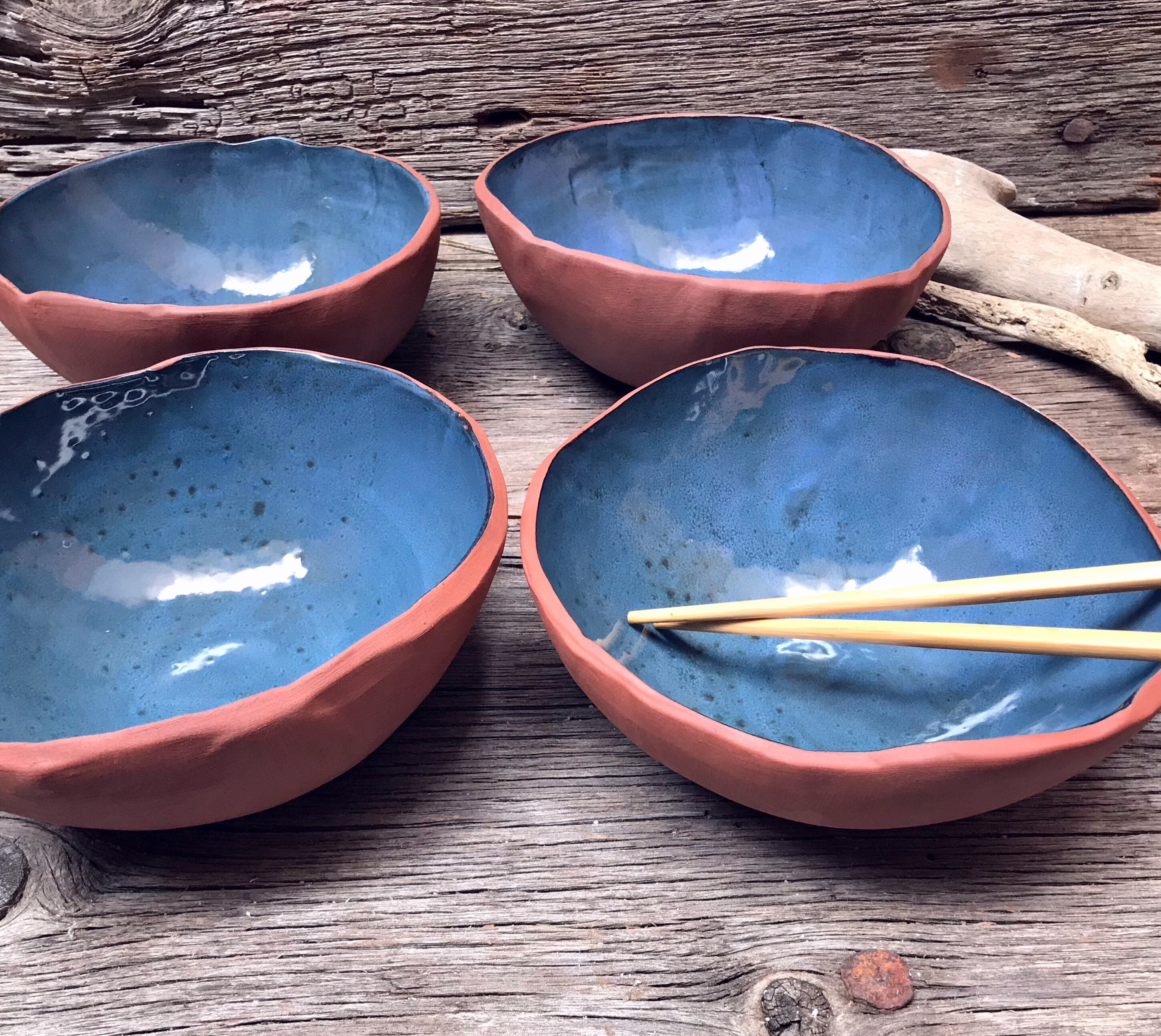 Blue ramen bowl set of 4 ceramic dinner bowls rustic pottery Etsy