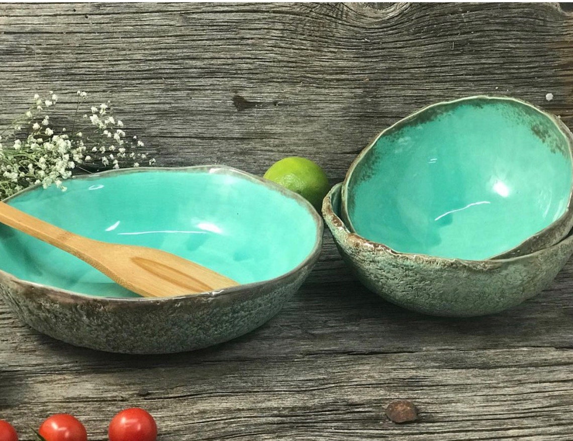 Salad bowl Turquoise salad bowl ceramic serving bowl Etsy