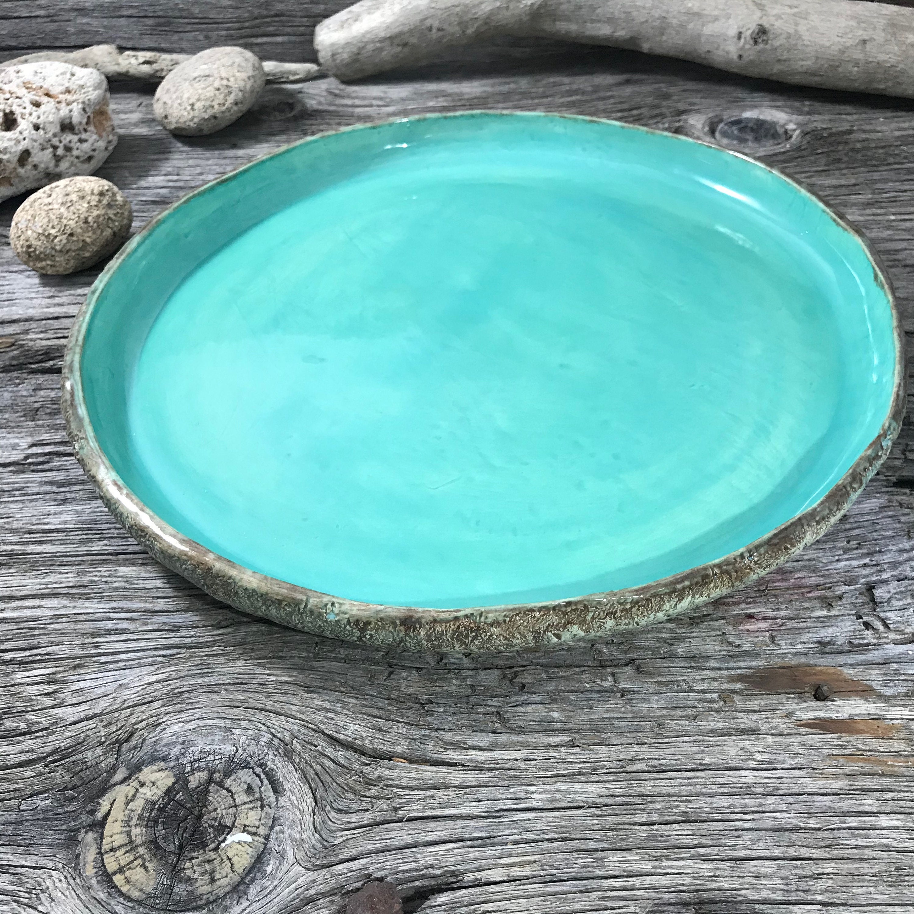 Large turquoise plate ceramic dinnerware unique dinner Etsy