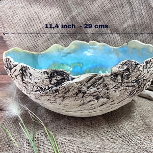 Turquoise Blue Ceramic Fruit Bowl, Large fruit bowl, centerpiece bowl, turquoise pottery dinnerware, XL ceramic serving bowl, new home gift image 8