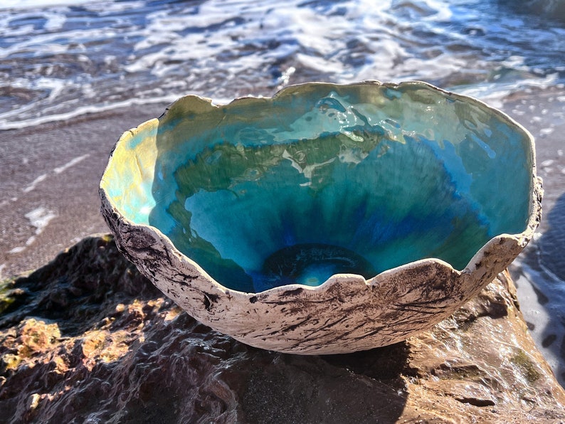 Turquoise Blue Ceramic Fruit Bowl, Large fruit bowl, centerpiece bowl, turquoise pottery dinnerware, XL ceramic serving bowl, new home gift image 5