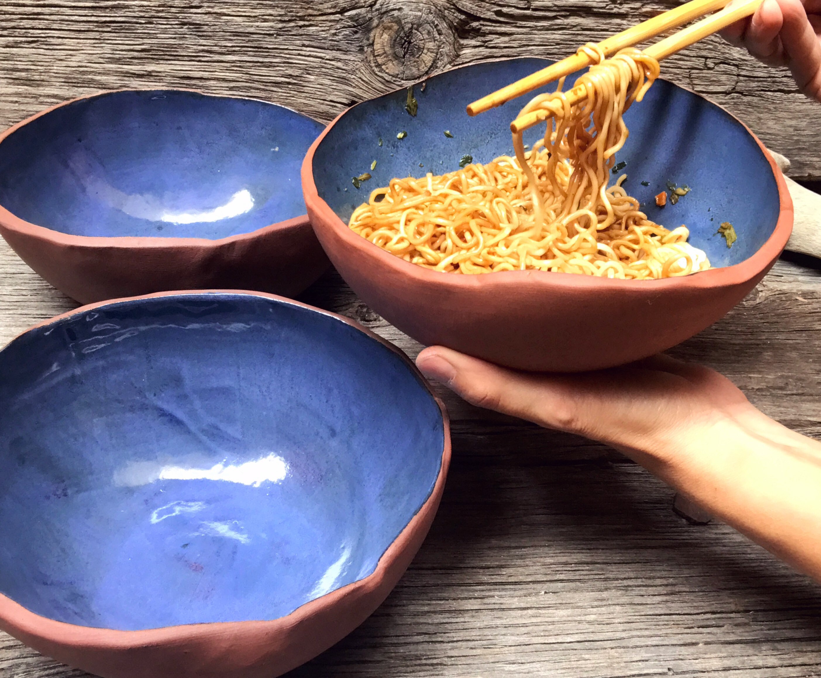 Blue ramen bowl set of 4 ceramic dinner bowls rustic pottery Etsy