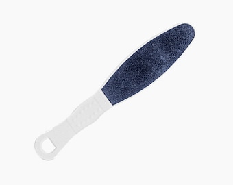May include: A white foot file with a blue rough surface. The file has a loop handle for easy grip.
