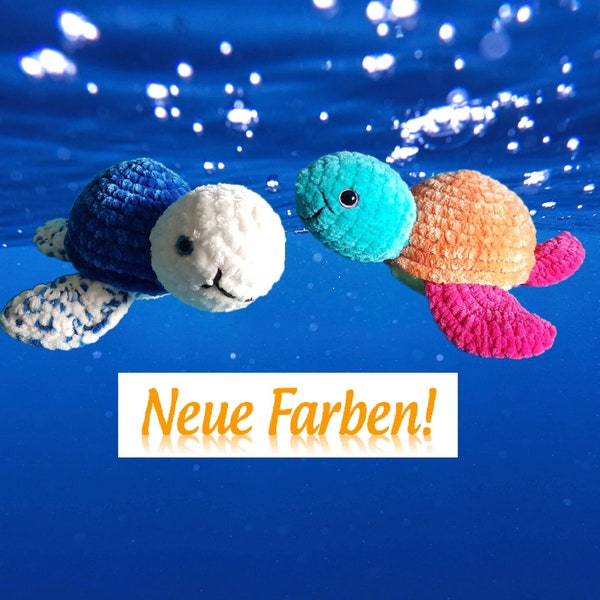 Handgehäkelte bunte Deko-Schildkröten | Häkel-Tier Wasserschildkröte weich | Amigurumi Reptil | Kuscheltier gehäkelt Geschenk Meer See