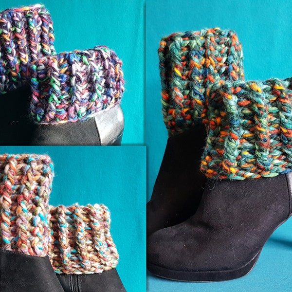 Warme Stulpen in bunten, warmen Herbstfarben | Kuschelige Stiefel-Stulpen | Chunky Gaiter mit Rippen-Struktur | Beinstulpen mit Umschlag