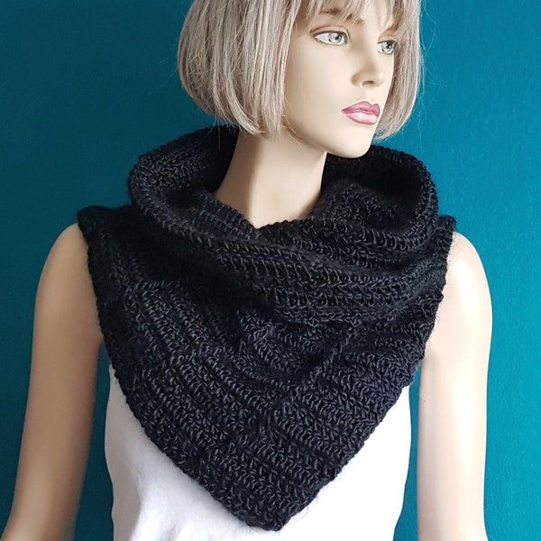 Foulard col en | noir Col châle au crochet chaud avec | brillant noble Mini poncho à structure nervurée | Chauffe-épaule crocheté pour femmes