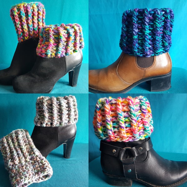 Warme Stulpen in Regenbogenfarben | Kuschelige Stiefel-Stulpen mit Farbverlauf | Chunky Gaiter mit Rippe | Bunte Beinstulpen mit Umschlag