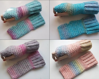 Fingerless Gloves in fröhlichen Farben | Häkel-Armstulpen mit Farbverlauf | Kuschelweiche Handschuhe | Warme Handstulpen Weihnachtsgeschenk